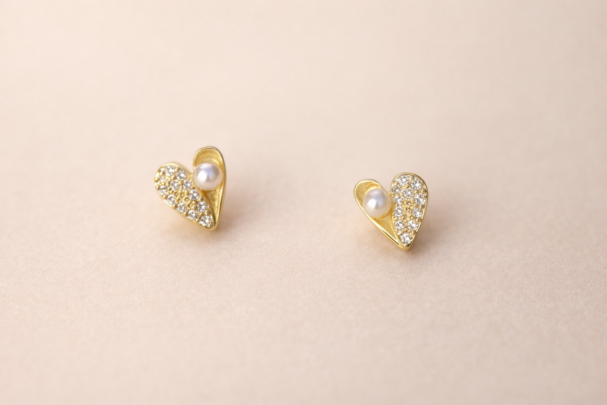 Delicate Pearl Heart Earrings