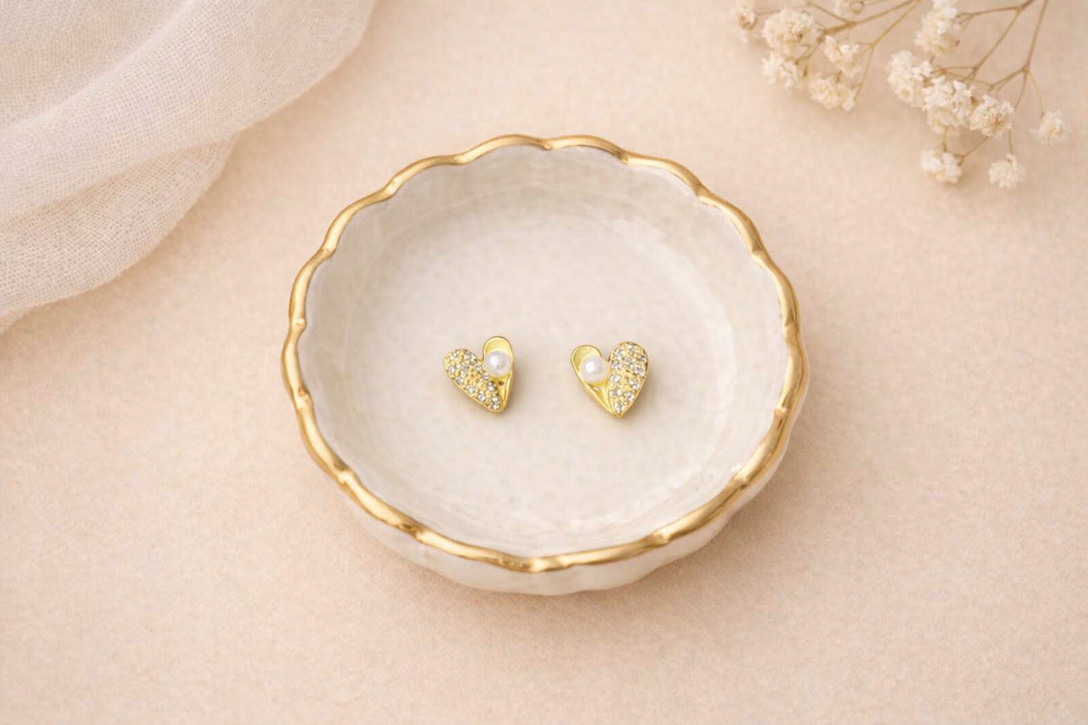 Delicate Pearl Heart Earrings